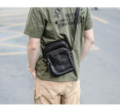 Casual Small Leather Mens Black Side Bags Small Vertical Postman Bag Messenger Bags For Men