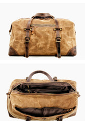Casual Waxed Canvas Leather Mens Large Travel Green Weekender Bag Black Duffle Bag for Men