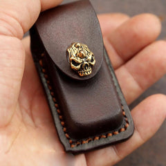 Skull Handmade Leather Mens Dunhill Lighter Case With Belt Loop Cool Dunhill Lighter Holders For Men