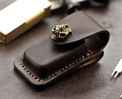 Skull Handmade Leather Mens Dunhill Lighter Case With Belt Loop Cool Dunhill Lighter Holders For Men