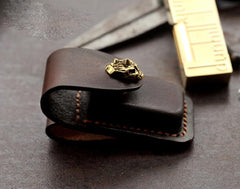 Skull Handmade Leather Mens Dunhill Lighter Case With Belt Loop Cool Dunhill Lighter Holders For Men