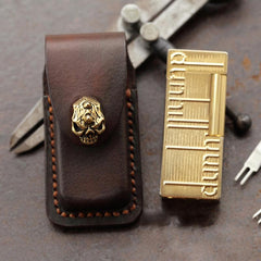 Skull Handmade Leather Mens Dunhill Lighter Case With Belt Loop Cool Dunhill Lighter Holders For Men