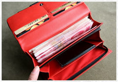 Classic Leather Womens Wallet Bifold Clutch Wallet Long Wallet for Women