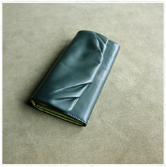 Classic Green Leather Womens Wallet Bifold Clutch Wallet Long Wallet for Women