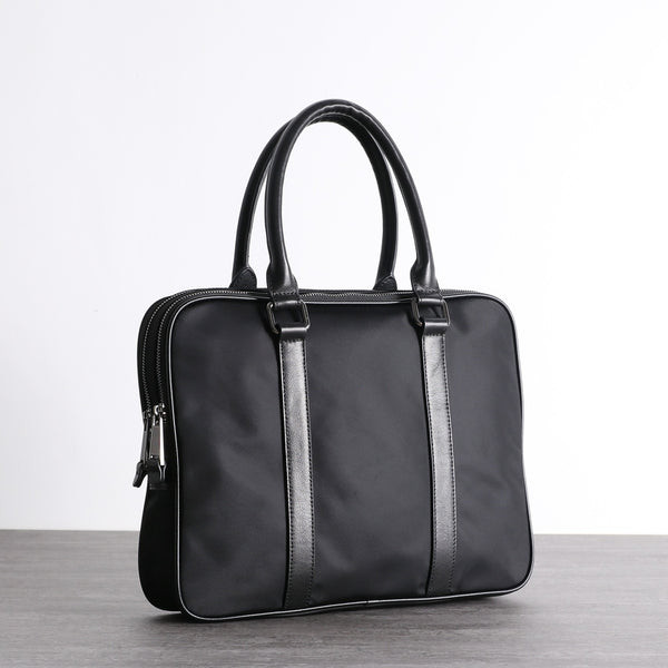 Classic Black Nylon Briefcase Mens Black Nylon - Back View