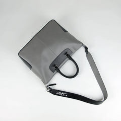 Classic Large Womens Gray&Black Leather Work Handbag Purse Leather Shoulder Purse Bag for Ladies