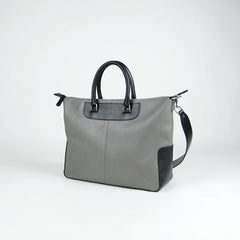 Classic Large Womens Gray&Black Leather Work Handbag Purse Leather Shoulder Purse Bag for Ladies