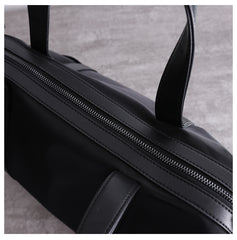 Classic Womens Nylon Leather Handbags Briefcase Mens Black Nylon Laptop Shoulder Purse for Ladies