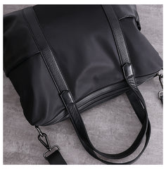 Classic Womens Nylon Leather Handbags Briefcase Mens Black Nylon Laptop Shoulder Purse for Ladies