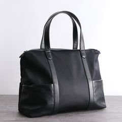 Classic Womens Nylon Leather Handbags Briefcase Mens Black Nylon Laptop Shoulder Purse for Ladies
