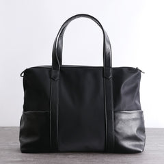 Classic Womens Nylon Leather Handbags Briefcase Mens Black Nylon Laptop Shoulder Purse for Ladies