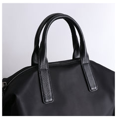 Classic Womens Nylon Leather Handbags Womens Black Nylon Boston Shoulder Purse for Ladies