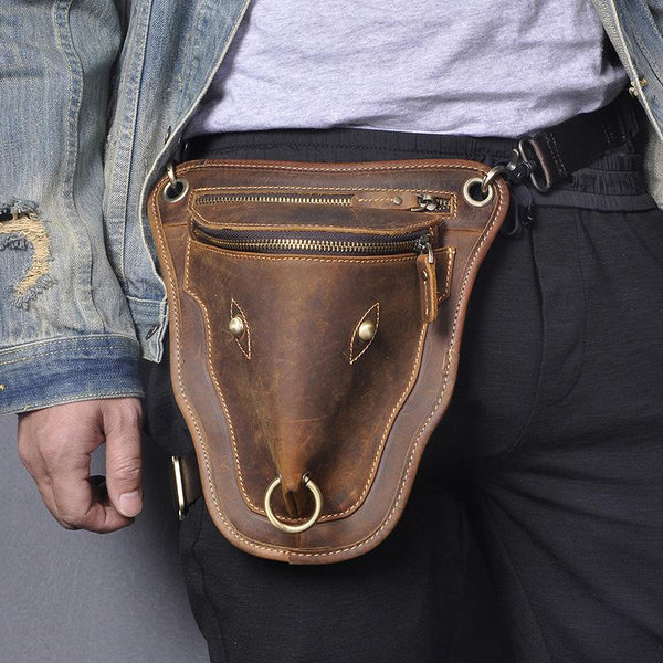 Vintage Brown LEATHER MEN'S Ox Fanny Pack - Back View