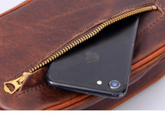 Coffee Cool Leather Mens Long Wallets Large - Stitching Detail