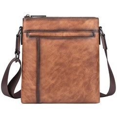 Brown  LEATHER MEN'S Small Side bag Square MESSENGER BAG Tan Square Courier Bag FOR MEN