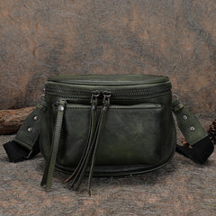 Green Leather Womens Saddle Shoulder Bag Fanny Pack Handmade Crossbody Purse for Ladies