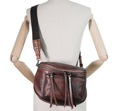Coffee Leather Womens Saddle Shoulder Bag Fanny Pack Handmade Crossbody Purse for Ladies