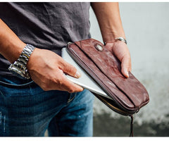 Cool Black Leather Mens Long Wallets Large Zipper Clutch Wallet Coffee Wristlet Clutch Vintage Clutch Purse For Men
