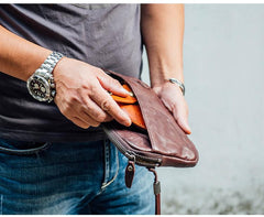 Cool Black Leather Mens Long Wallets Large Zipper Clutch Wallet Coffee Wristlet Clutch Vintage Clutch Purse For Men