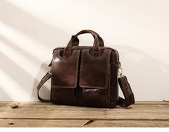 Cool Coffee Leather Mens 13 inches Vertical Briefcase Side Bag Messenger Bags Work Bags Courier Bag for Men