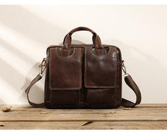 Cool Coffee Leather Mens 13 inches Vertical Briefcase Side Bag Messenger Bags Work Bags Courier Bag for Men