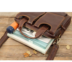 Cool Coffee Leather Mens 13 inches Vertical Briefcase Side Bag Messenger Bags Work Bags Courier Bag for Men