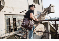 Cool Coffee Leather Mens 13 inches Vertical Briefcase Side Bag Messenger Bags Work Bags Courier Bag for Men