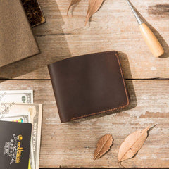 Coffee Cool Leather Mens Small Wallet Bifold Vintage Slim billfold Wallet for Men