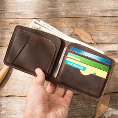 Coffee Cool Leather Mens Small Wallet Bifold Vintage Slim billfold Wallet for Men