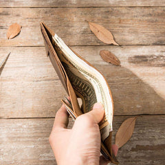 Coffee Cool Leather Mens Small Wallet Bifold Vintage Slim billfold Wallet for Men