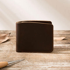 Coffee Cool Leather Mens Small Wallet Bifold Vintage Slim billfold Wallet for Men