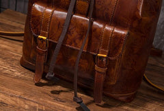 Coffee Cool Mens Leather Backpack Travel Backpacks Leather Hiking Backpack for Men