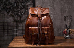 Coffee Cool Mens Leather Backpack Travel Backpacks Leather Hiking Backpack for Men