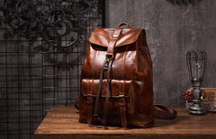 Coffee Cool Mens Leather Backpack Travel Backpacks Leather Hiking Backpack for Men