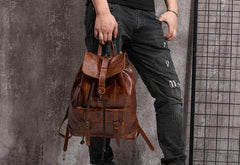 Coffee Cool Mens Leather Backpack Travel Backpacks Leather Hiking Backpack for Men