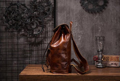 Coffee Cool Mens Leather Backpack Travel Backpacks Leather Hiking Backpack for Men