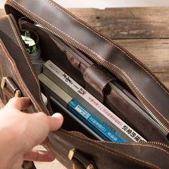 Coffee Leather Mens Briefcase Work Bag Laptop Bag Business Bag for Men
