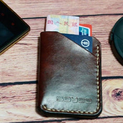 Coffee Leather Mens Slim Front Pocket Wallets Leather Card Wallet for Men