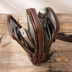 Coffee Leather Mens Sling Bag Sling Shoulder Bag Sling Chest Bag for men