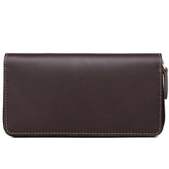 Coffee Leather Mens Zipper Long Wallet Passport Wallet Clutch Wallets for Men
