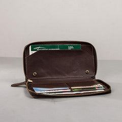 Coffee Leather Mens Zipper Long Wallet Passport Wallet Clutch Wallets for Men