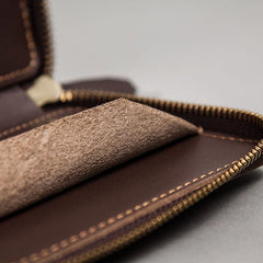 Coffee Leather Mens Zipper Long Wallet Passport Wallet Clutch Wallets for Men