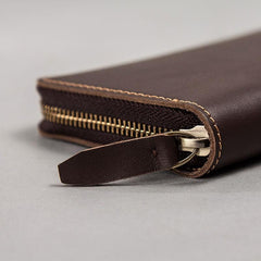 Coffee Leather Mens Zipper Long Wallet Passport Wallet Clutch Wallets for Men