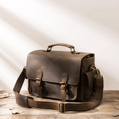Coffee Vintage Leather Mens Camera Messenger Bag Crossbody Camera Bags for Men