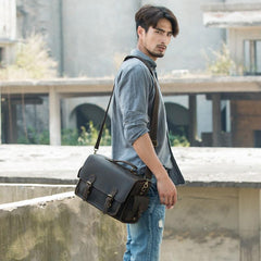 Coffee Vintage Leather Mens Camera Messenger Bag Crossbody Camera Bags for Men
