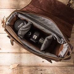 Coffee Vintage Leather Mens Camera Messenger Bag Crossbody Camera Bags for Men
