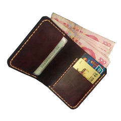 Coffee Vintage Leather Mens Small Wallet Leather billfold Bifold Wallets for Men
