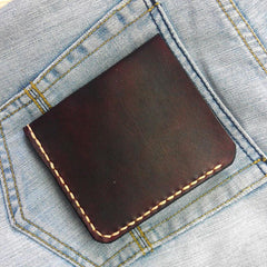 Coffee Vintage Leather Mens Small Wallet Leather billfold Bifold Wallets for Men