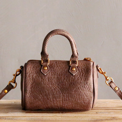 Vintage LEATHER WOMEN Mini Boston Handbag Purse SHOULDER BAG Purses FOR WOMEN