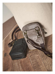 Cool Black Leather Mens Small Messenger Bag Courier Bag Chest Bag Phone Side Bag for men